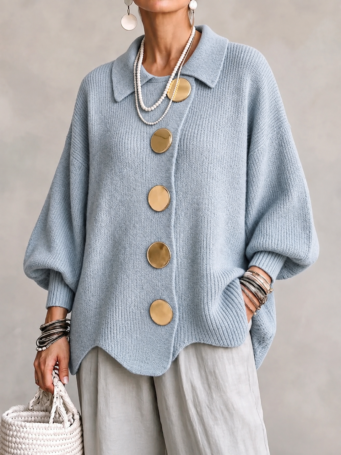 Iolanthe | Collared Cardigan With Metal Buttons