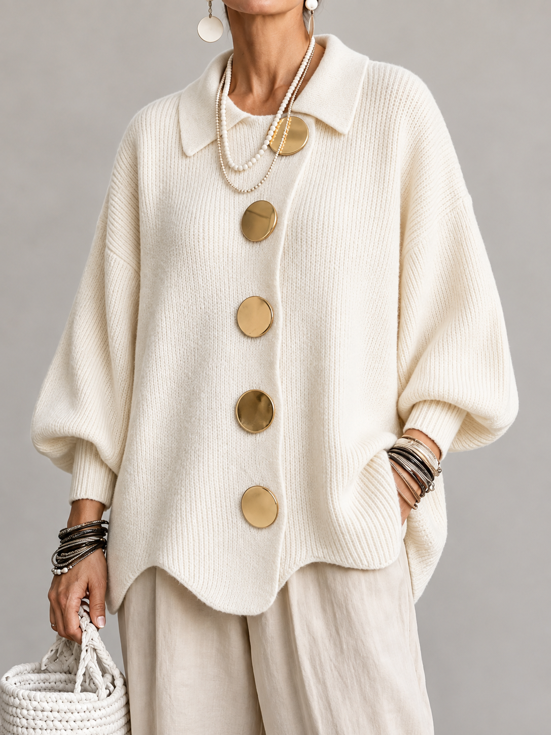 Iolanthe | Collared Cardigan With Metal Buttons