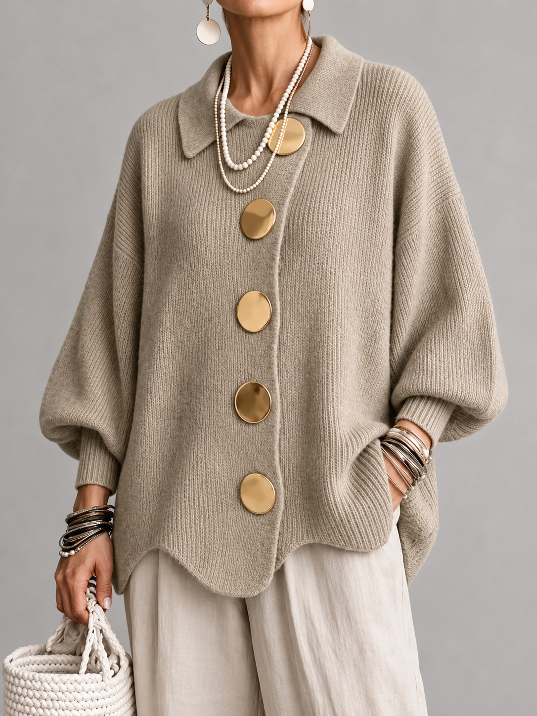 Iolanthe | Collared Cardigan With Metal Buttons
